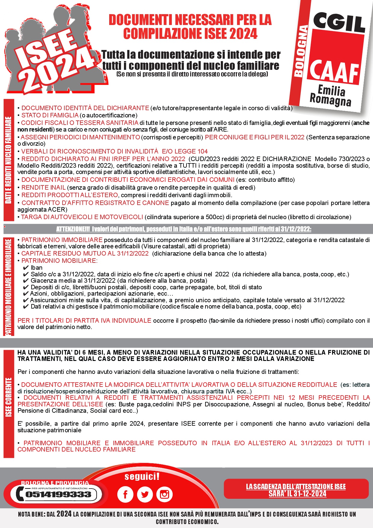 Documenti necessari per la compilazione dell'Isee 2024 CAAF CGIL